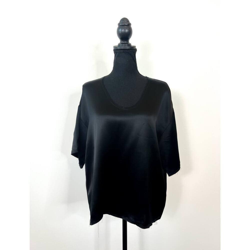 By Malene Birger Pilavis Blouse in Black Size 34 Satin Short Sleeve Scoop Neck